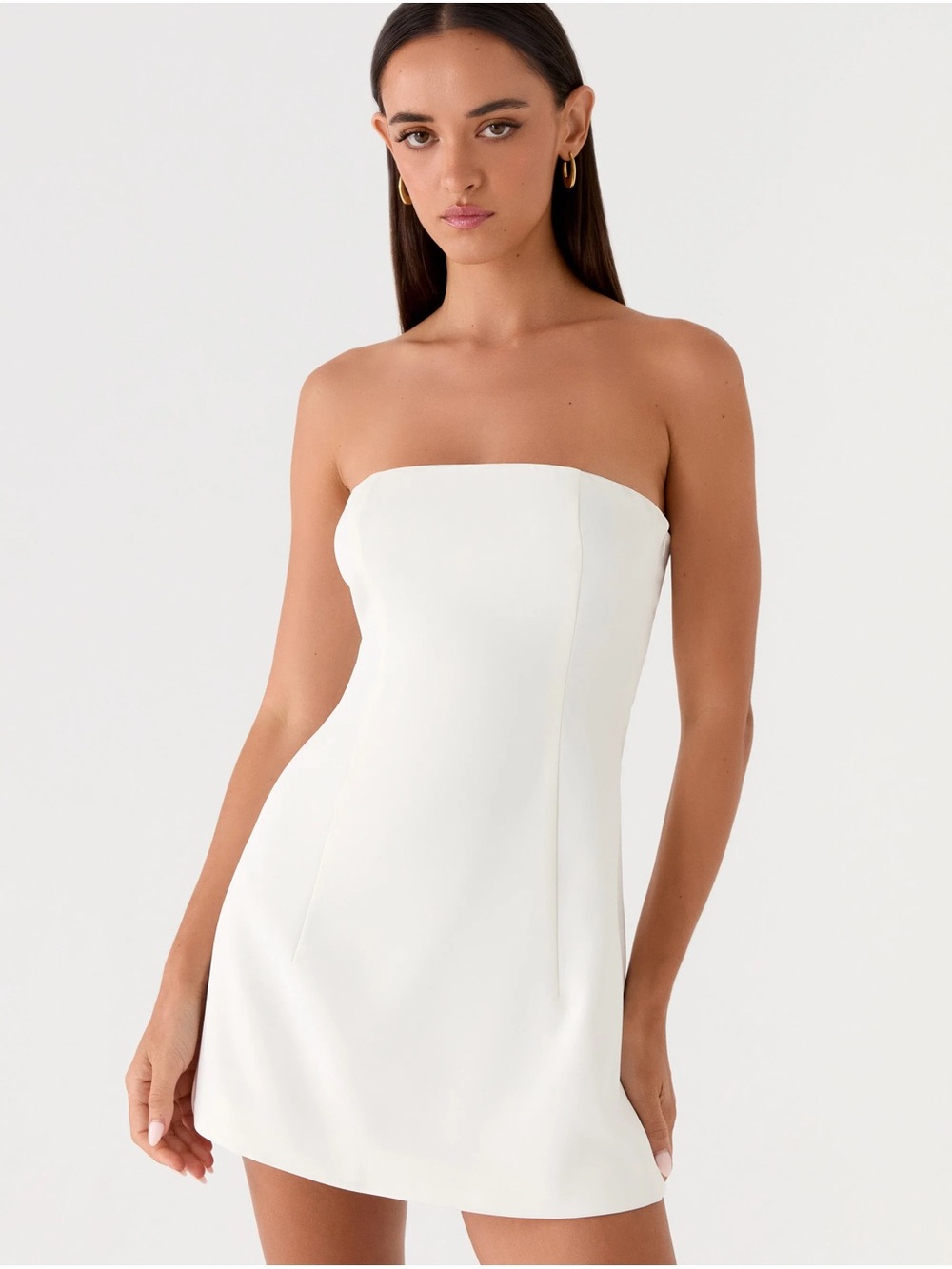Peppermayo Della Strapless Mini Dress White Satin Size 6